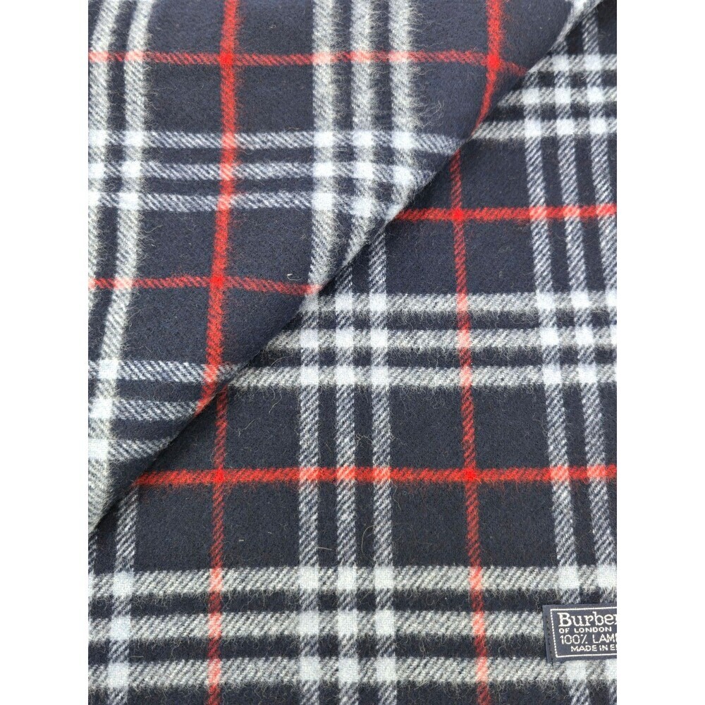 VINTAGE BURBERRYS OF LONDON AUTHENTIC BLUE RED PLAID LAMBSWOOL UNISEX OS 1990s - Picture 12 of 12